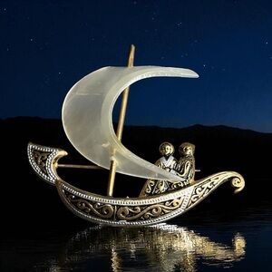 Vintage Damascene with Couple and MOP Sail